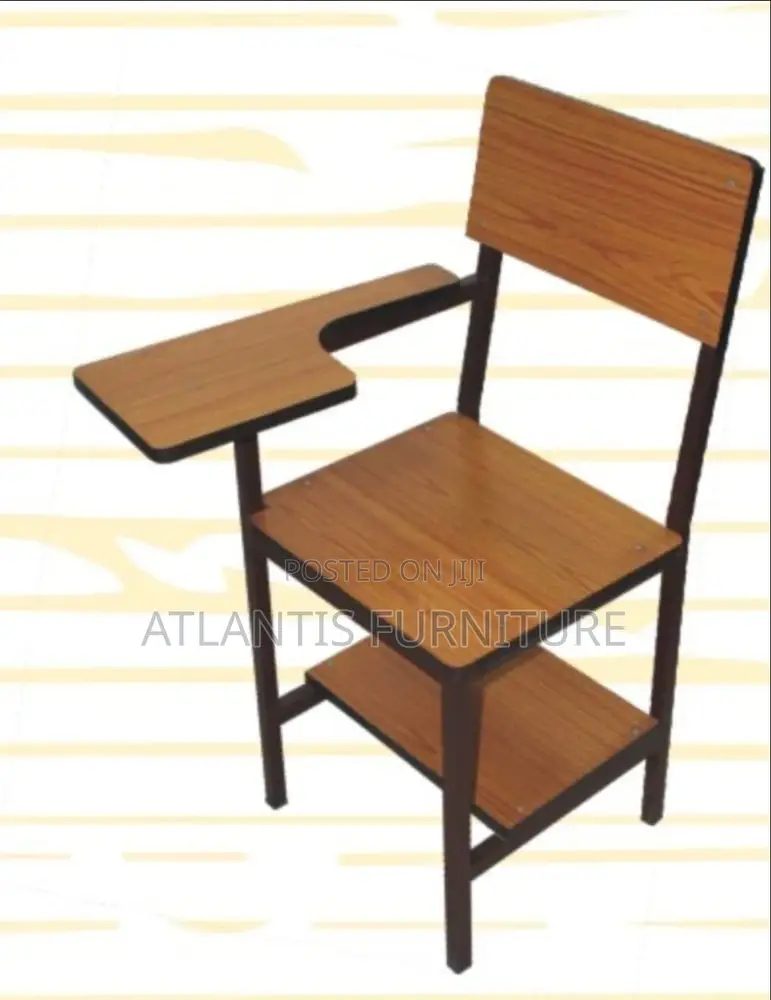 Metallic Legs Chair With Writing Pad, Wooden.