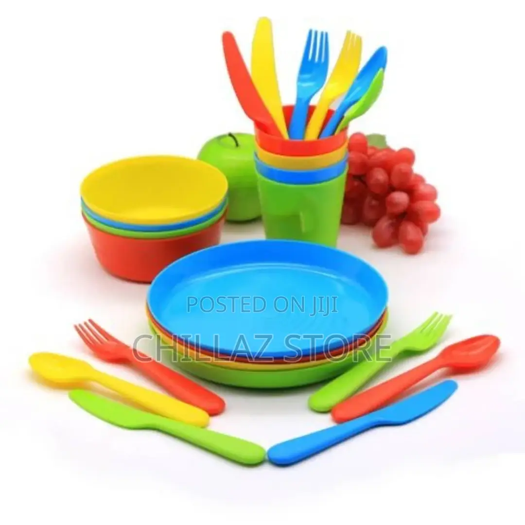 24-Piece Kids Plastic Plates,Cups Dinner Set