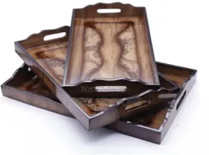 Set of 3 Wooden Serving Trays –