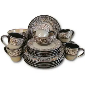 24pcs of Leaf Design Plates, Bowls, Cups Dinner Set – Cream