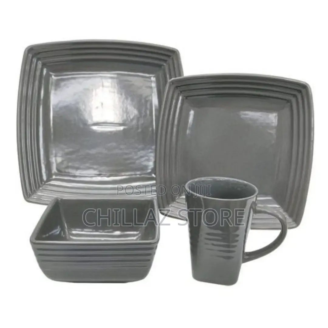 16-Piece Ceramic Squre Stoneware Dinner Plates Set