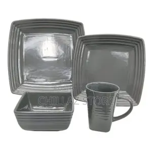 16-Piece Ceramic Squre Stoneware Dinner Plates Set