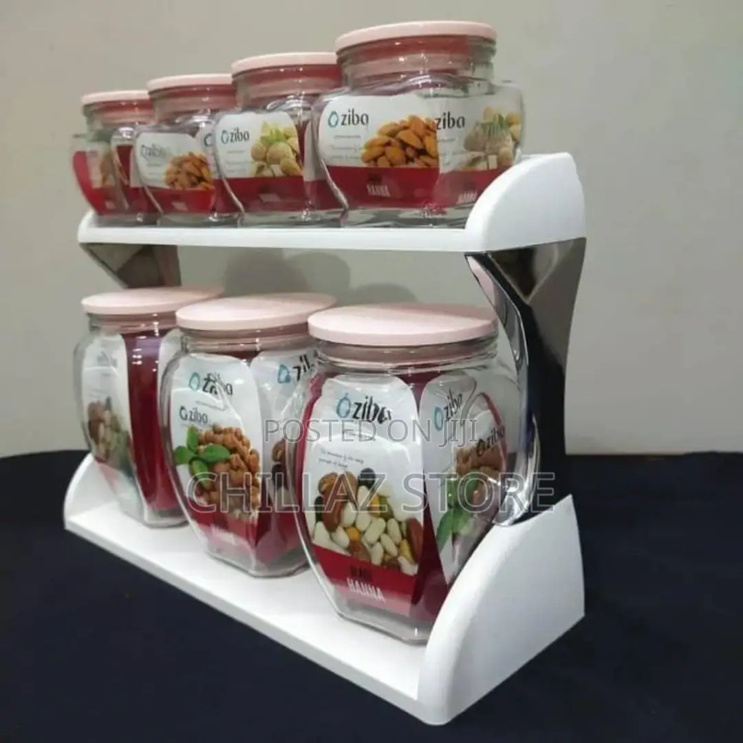 Oziba 7 PCS Glass Spice Jars Set Sugar Tea Coffee Canisters