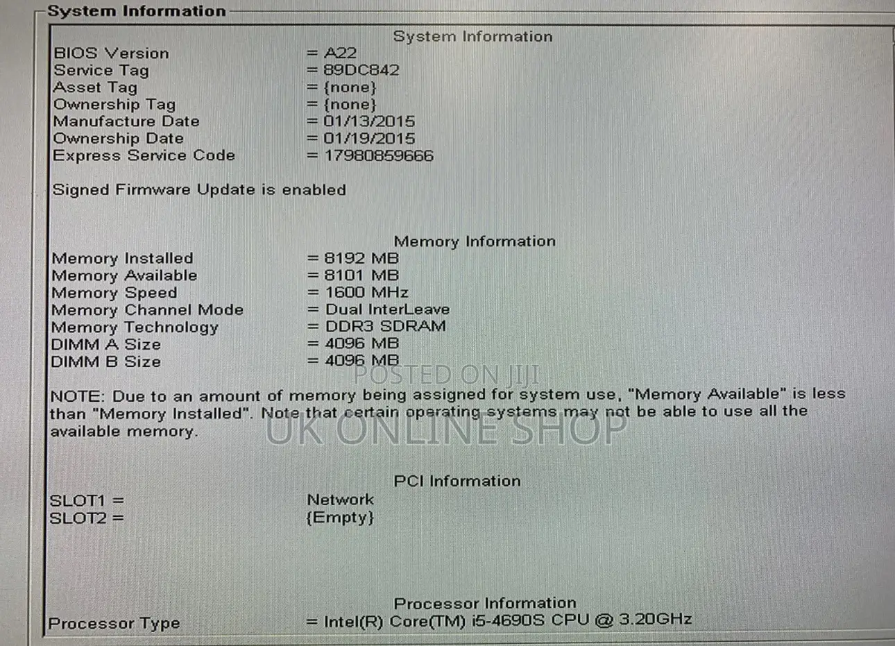Desktop Computer Dell OptiPlex 9020 8GB Intel Core I5 SSD 128GB