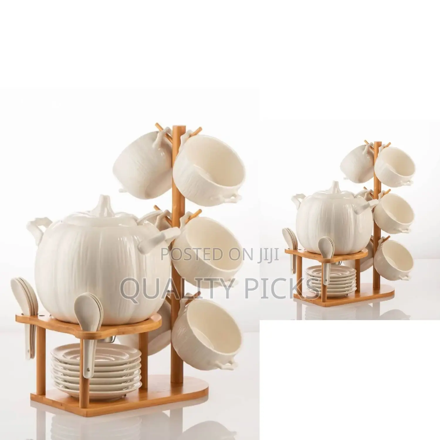 Teapot Cups and Wooden Stand