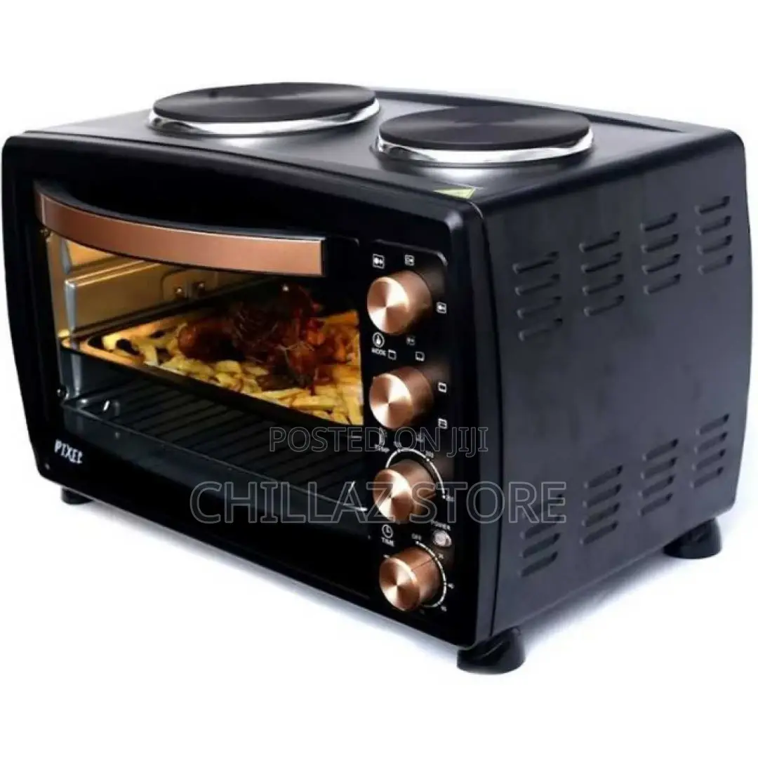 Pixel 38 Litres Oven With Two Hot Plates Rotisserie – Black