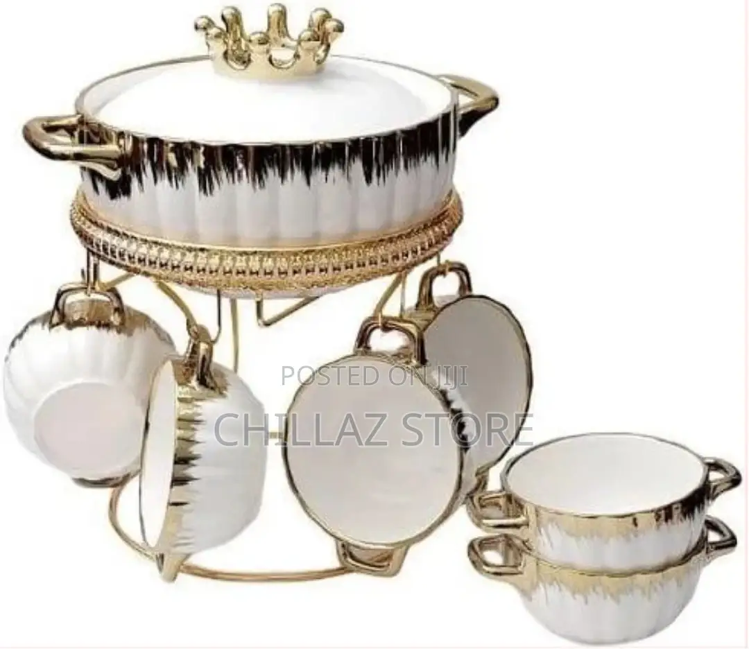 Fancy Ceramic Soup Tureen Bowl Gift Set With 6 Soup Bowls/