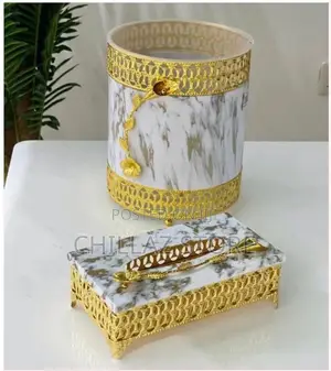 Premium Plastic Tissue Holder Box and Trash Bin Dustbin Set