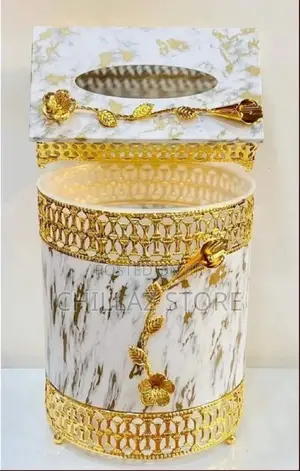 Premium Plastic Tissue Holder Box and Trash Bin Dustbin Set