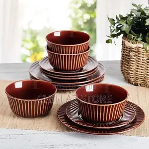 18-Piece Brown Line Dinner Set for 6 People Chip