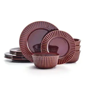 18-Piece Brown Line Dinner Set for 6 People Chip