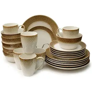 24pcs Mat Design Plates Bowls Cups Sideplate Dinnerware Set