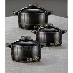 3 Piece Bakelite Handle Cookware 3-Quart Ceramic Casserole