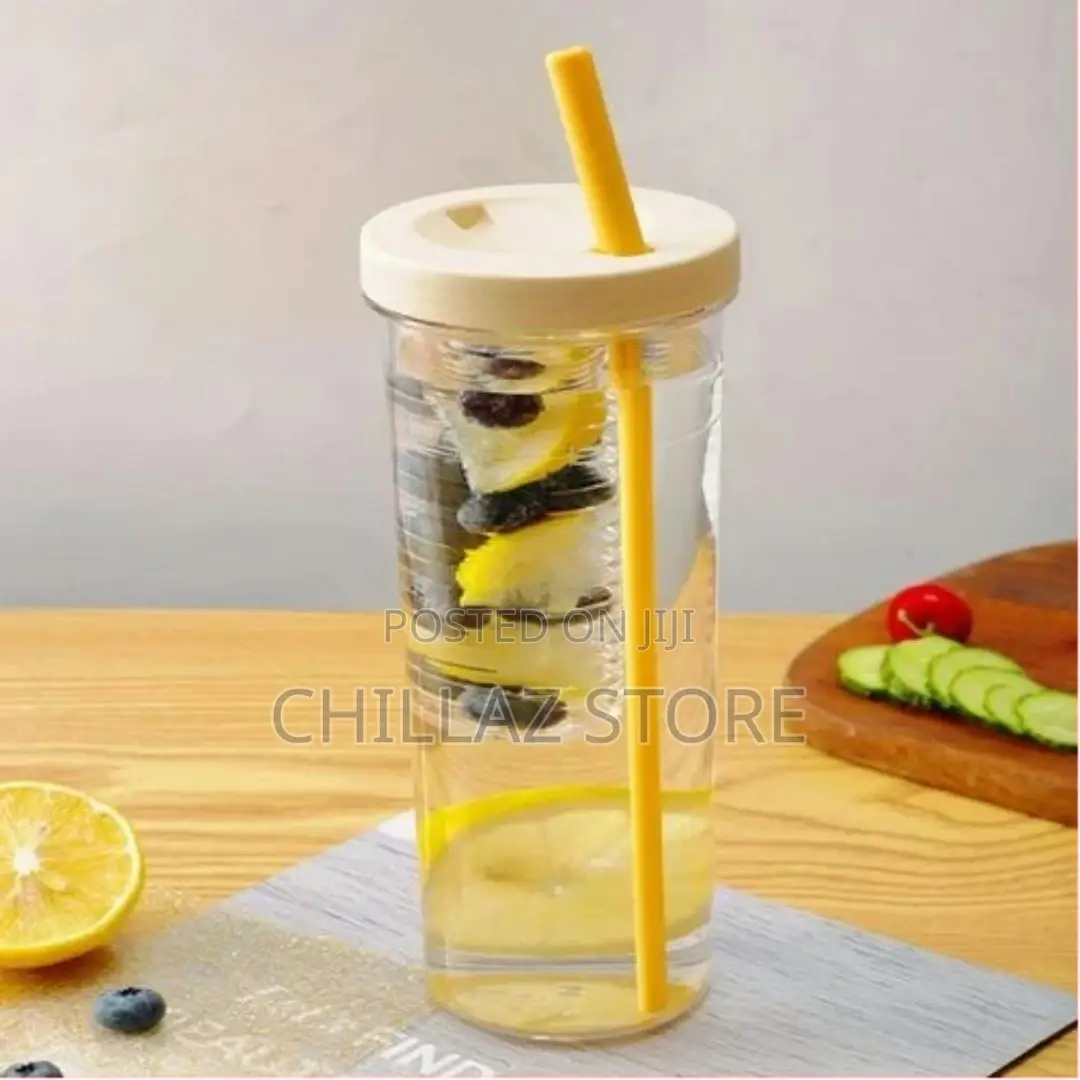 1 Piece of Folding Straw Cup With Lid Transparent Reusable