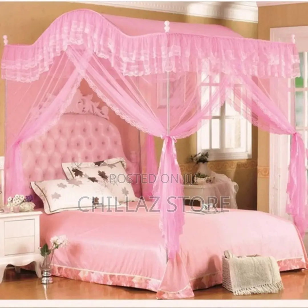 Luxurious Curved Mosquito Net With Poles – Pink