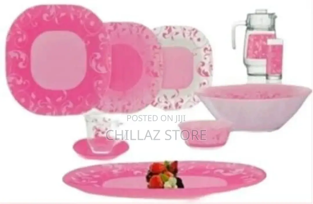 Luminarc Tempered Jazzy Pink Plates, Cups, Bowls