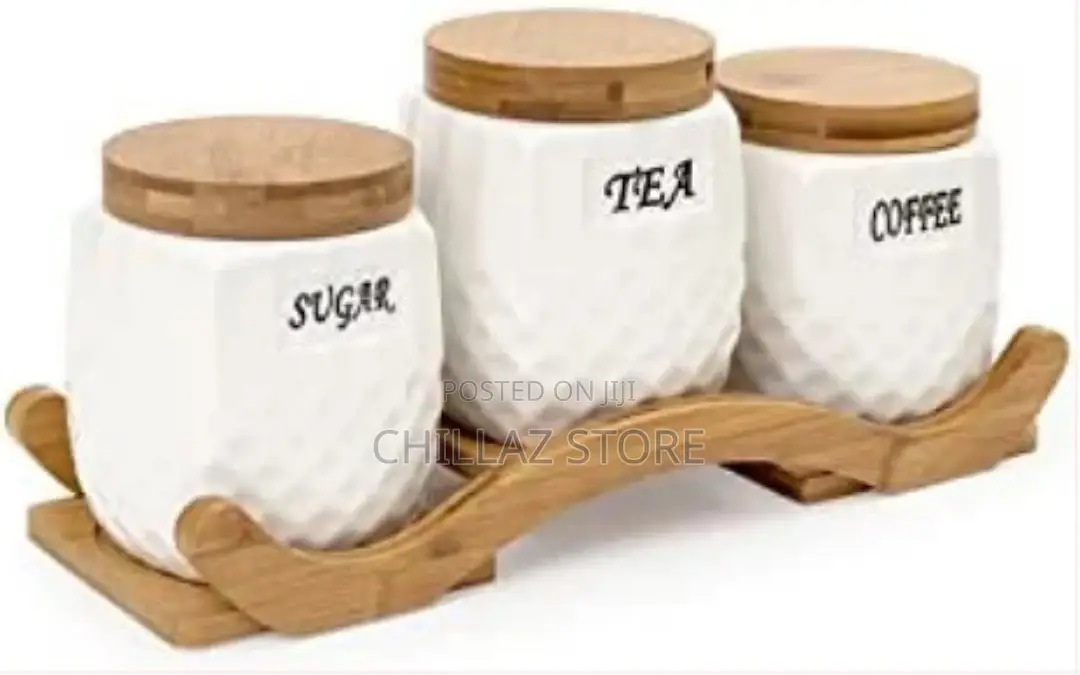Ceramic Trime Tea Coffee Sugar 3 Canisters Set