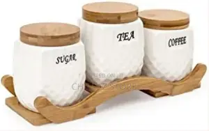 Ceramic Trime Tea Coffee Sugar 3 Canisters Set