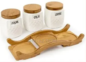 Ceramic Trime Tea Coffee Sugar 3 Canisters Set