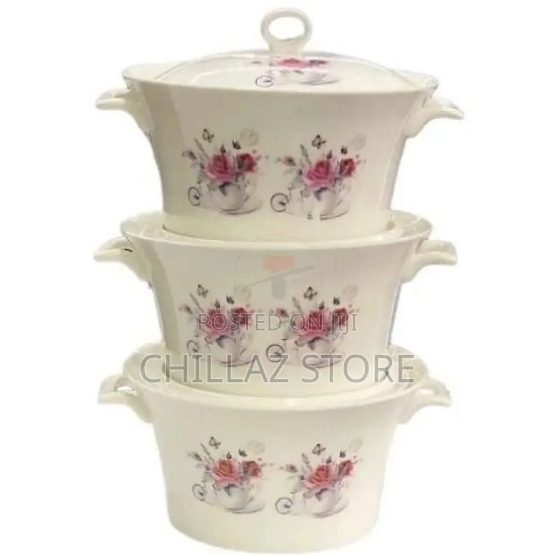 3 Piece Pink Flowered Soup Food Serving Dishes Bowls