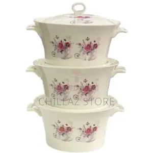 3 Piece Pink Flowered Soup Food Serving Dishes Bowls