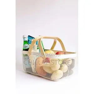 Rectangle Metal Mesh Fruit Shopping Wooden Handle Storage