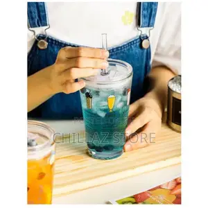 450ML Reusable Smoothie Cup, Glass Shake Tumbler