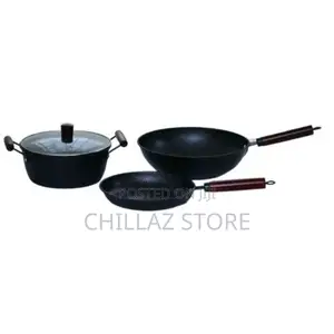 3 Piece Non-Stick Saucepan, Frying Pan, Wok Cookware – Black