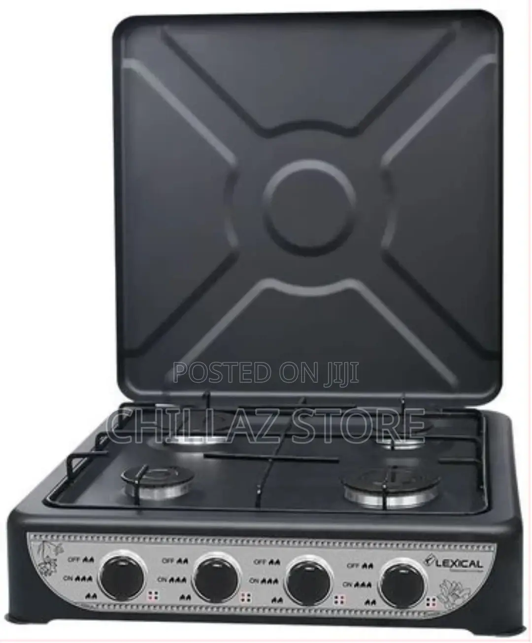 4 Burner Gas Cooker Stove With Lid -Black