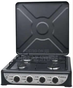 4 Burner Gas Cooker Stove With Lid -Black