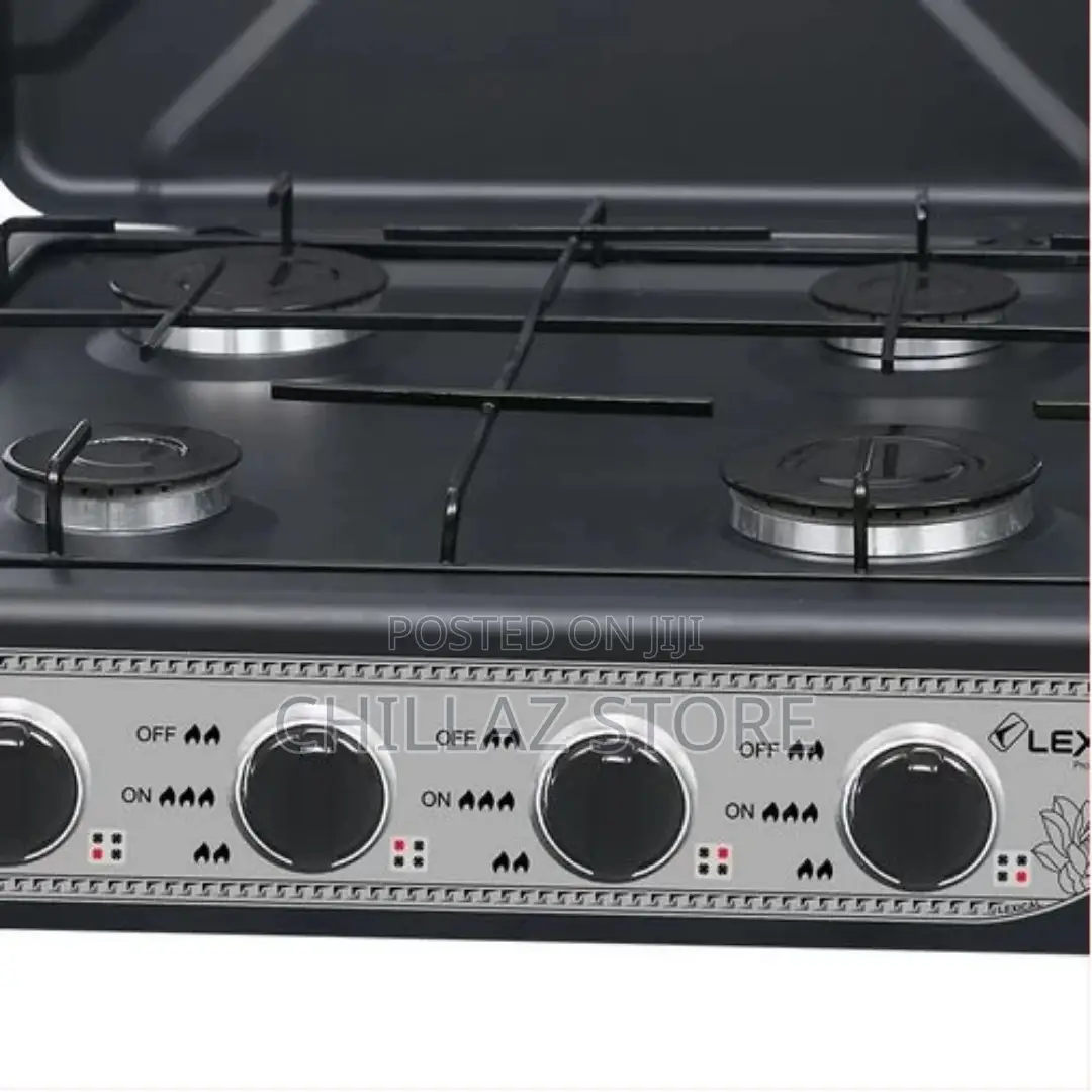 4 Burner Gas Cooker Stove With Lid -Black