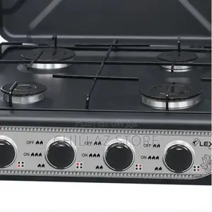 4 Burner Gas Cooker Stove With Lid -Black