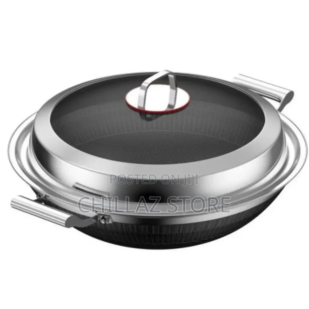 34cm Non-Stick Induction Wok Cookware Saucepan Pot- Silver