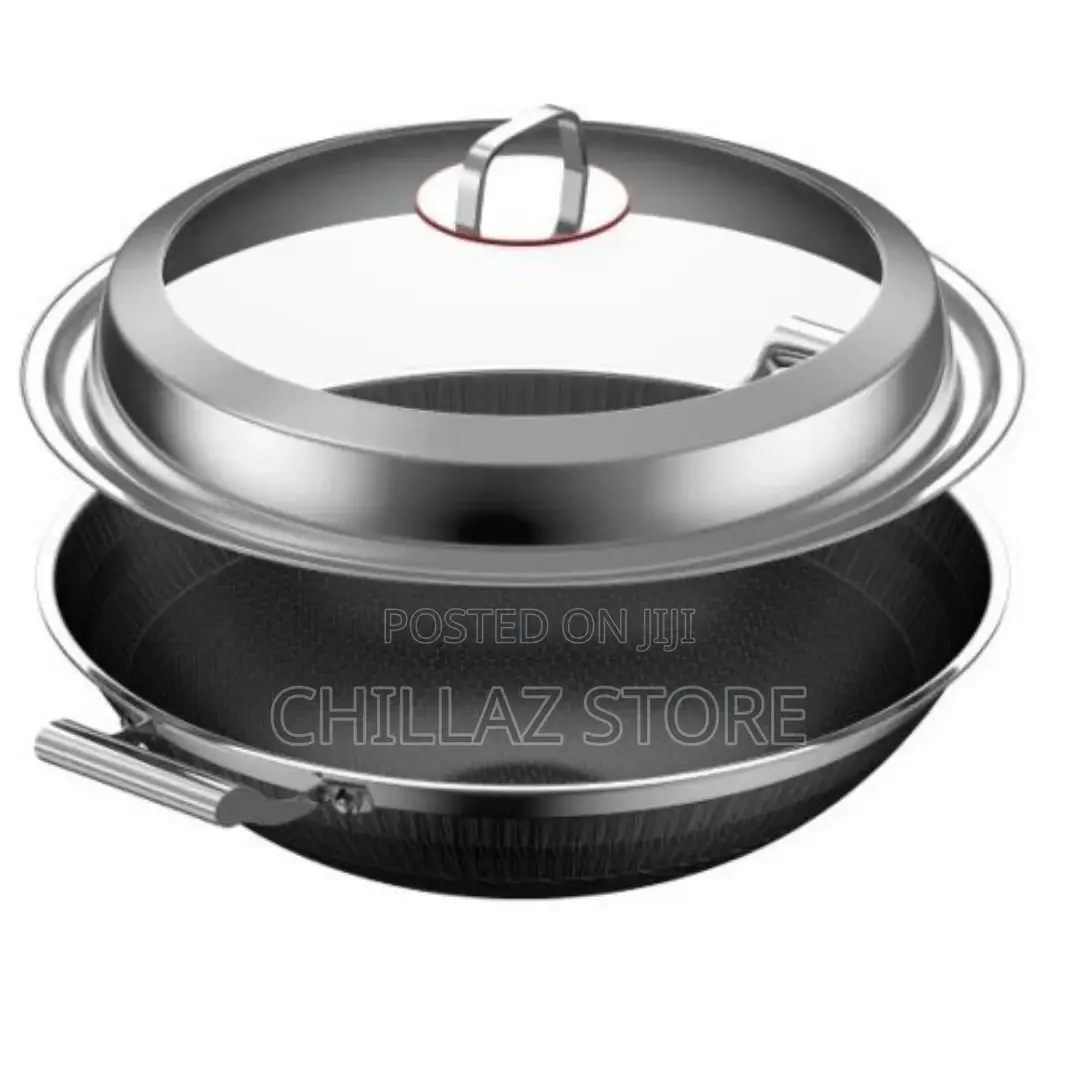 34cm Non-Stick Induction Wok Cookware Saucepan Pot- Silver