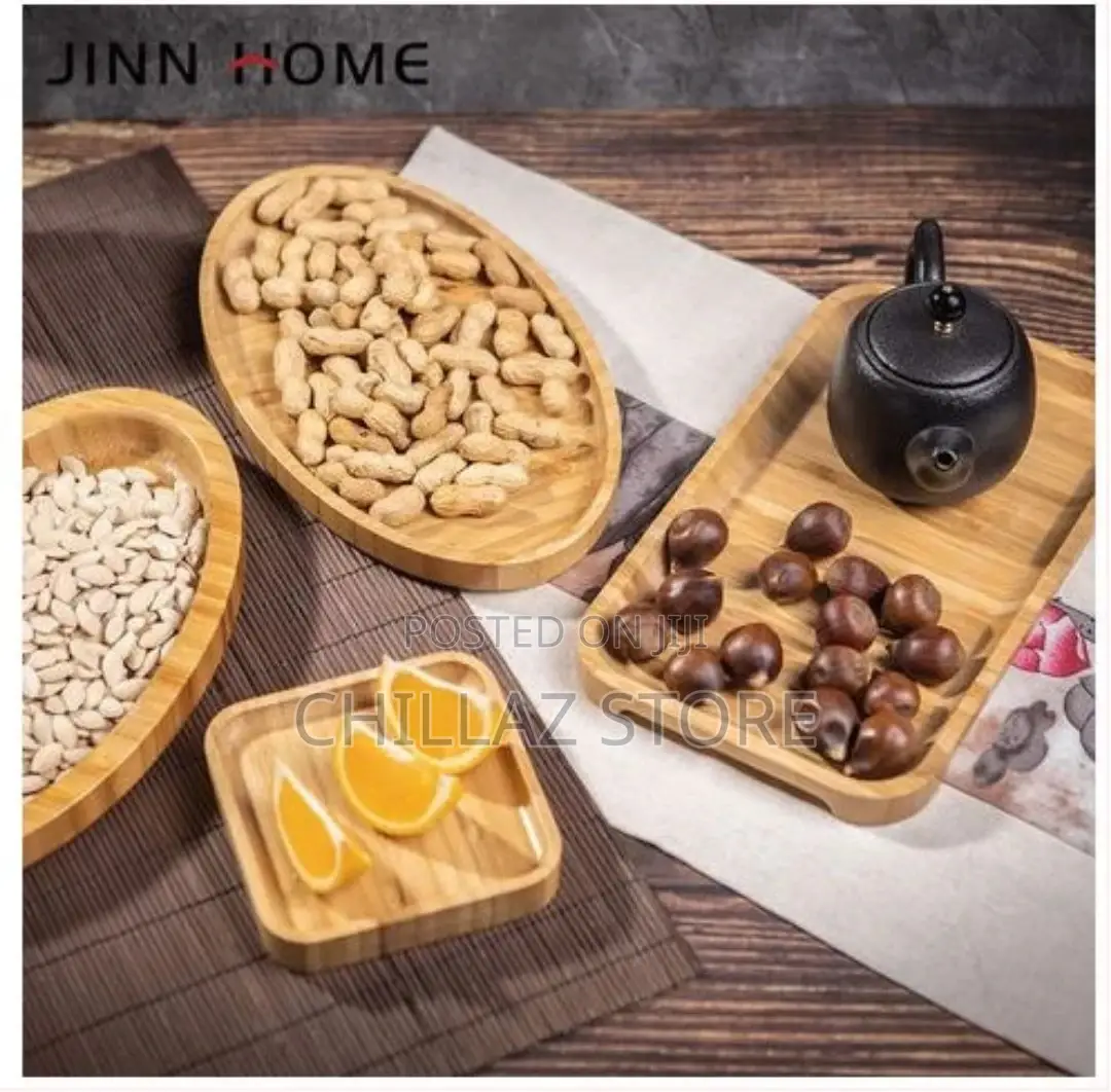 3 Piece Oval Bamboo Wood Tea Food Serving Trays Plates