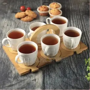 13 PCS Porcelain Coffee Tea Cup Set With Bamboo Saucers