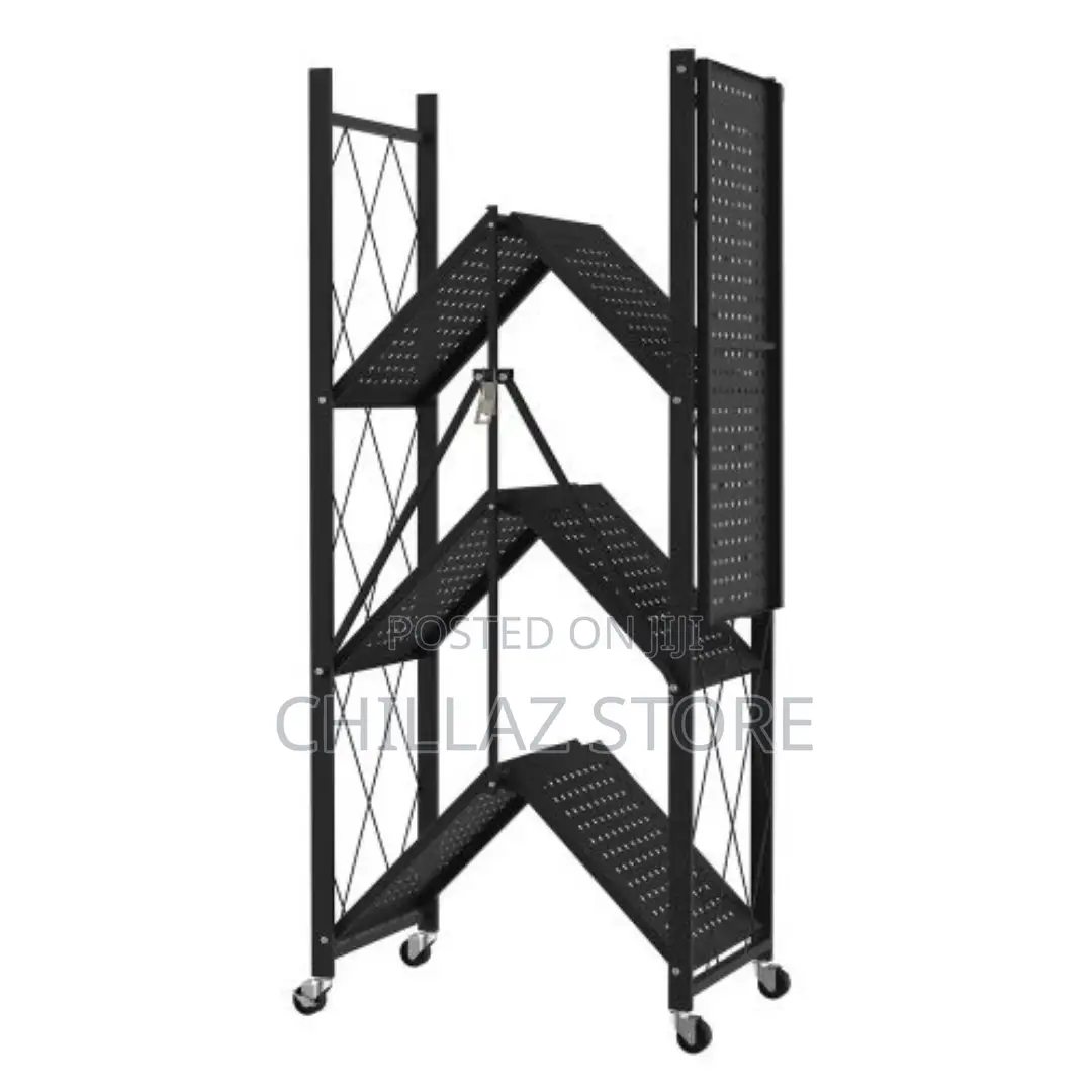 4 Tier Foldable Storage Shelves With Wheels Rack