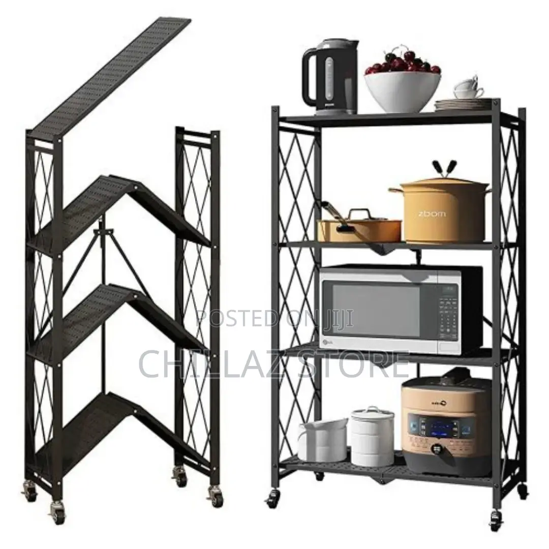 4 Tier Foldable Storage Shelves With Wheels Rack