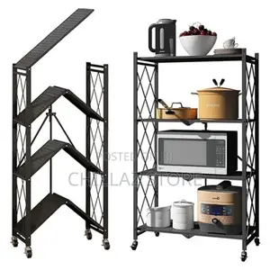 4 Tier Foldable Storage Shelves With Wheels Rack