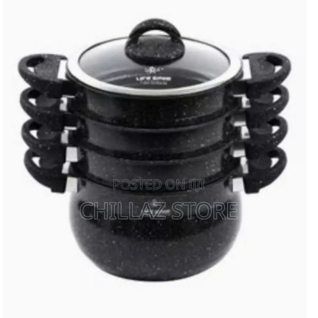 Life Smile 4 Layer Granite Coated Stockpot Steamer Saucepans