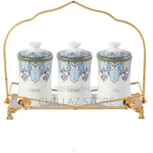 Life Smile 3 Piece Ceramic Sugar Bowl Coffee Tea Storage