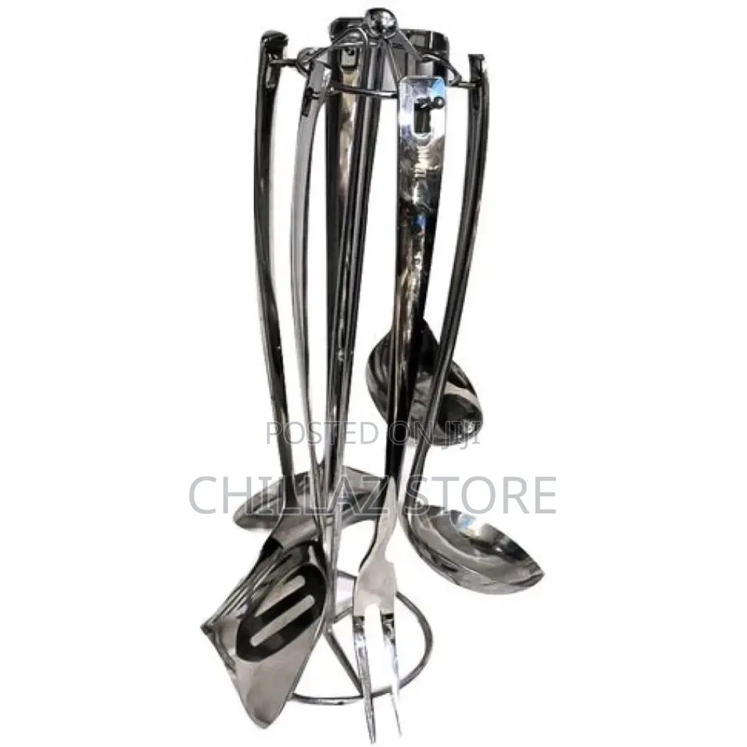 Long Dinner Serving Utensils/Spoons With Stand, 7pcs