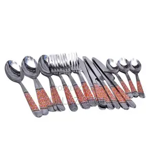 24pcs Red Flower Cutlery (Forks, Spoons Knives)