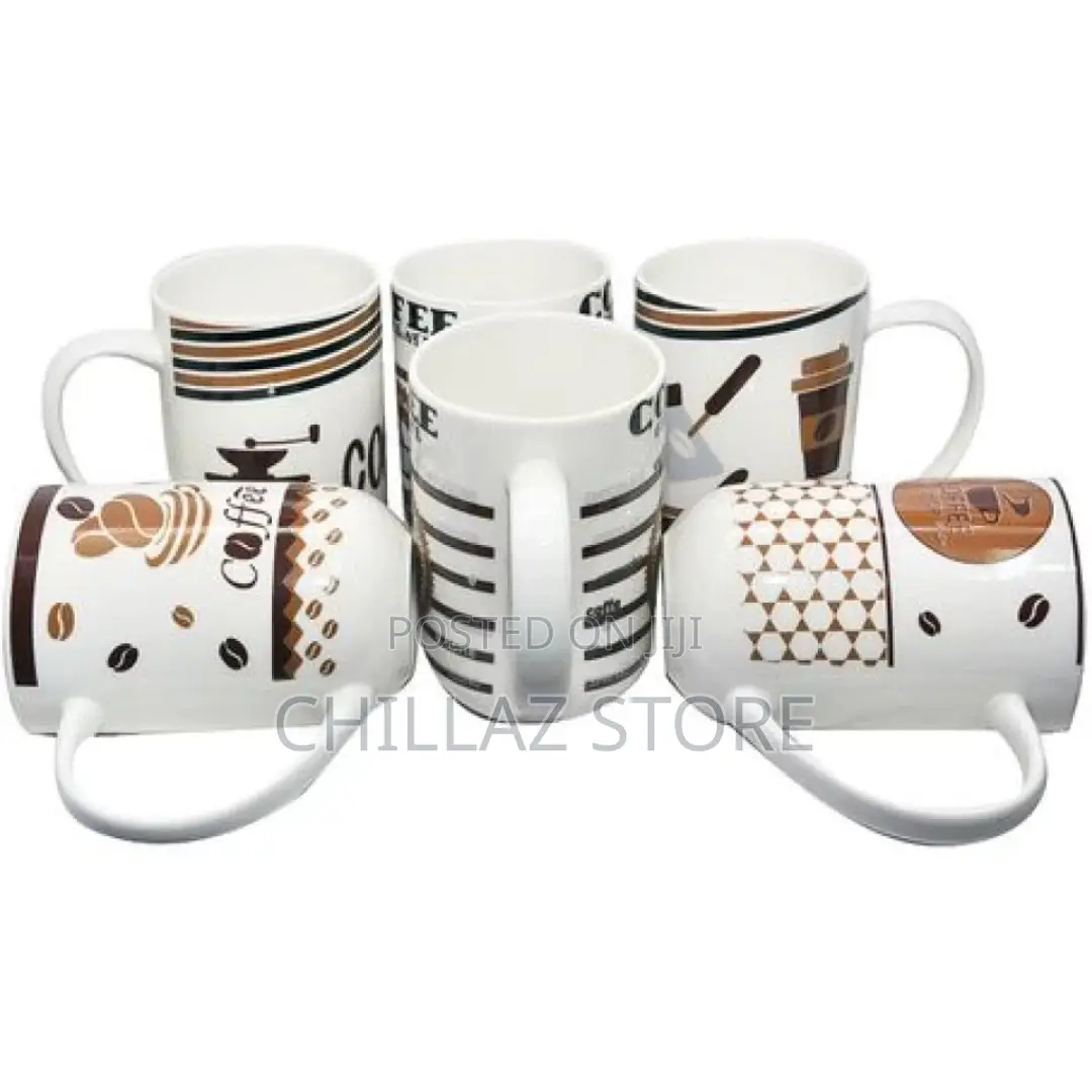 6 Pieces Set of Multi Design Coffee Tea Cups/Mugs – White