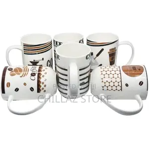 6 Pieces Set of Multi Design Coffee Tea Cups/Mugs – White