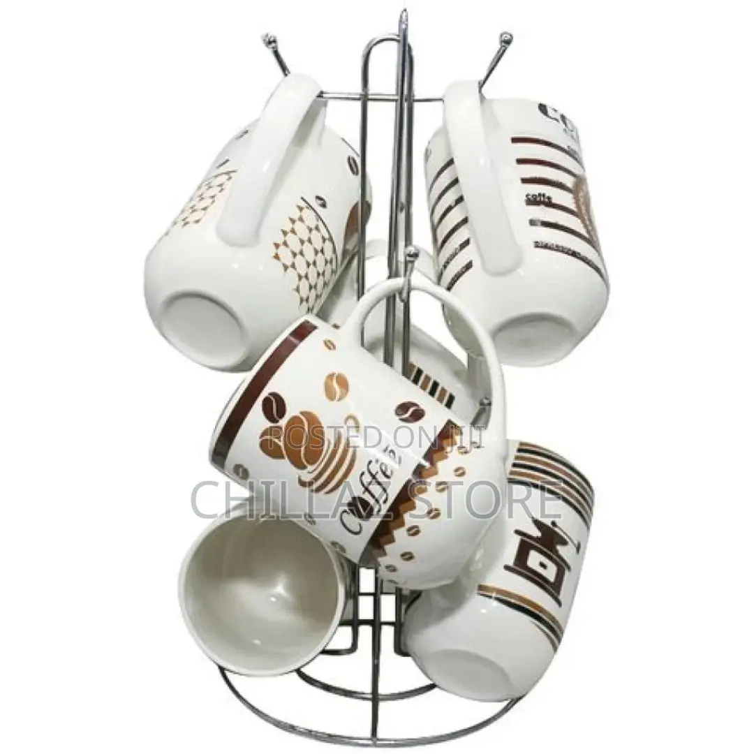 6 Pieces Set of Multi Design Coffee Tea Cups/Mugs – White