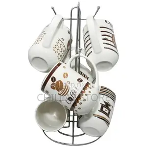 6 Pieces Set of Multi Design Coffee Tea Cups/Mugs – White