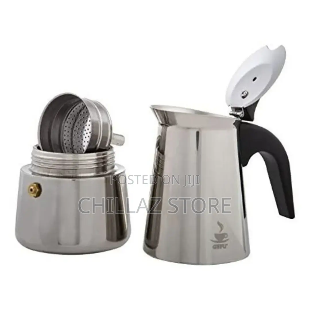 Espresso Maker Emilio for 4 Cups, Stainless Steel- Silver.