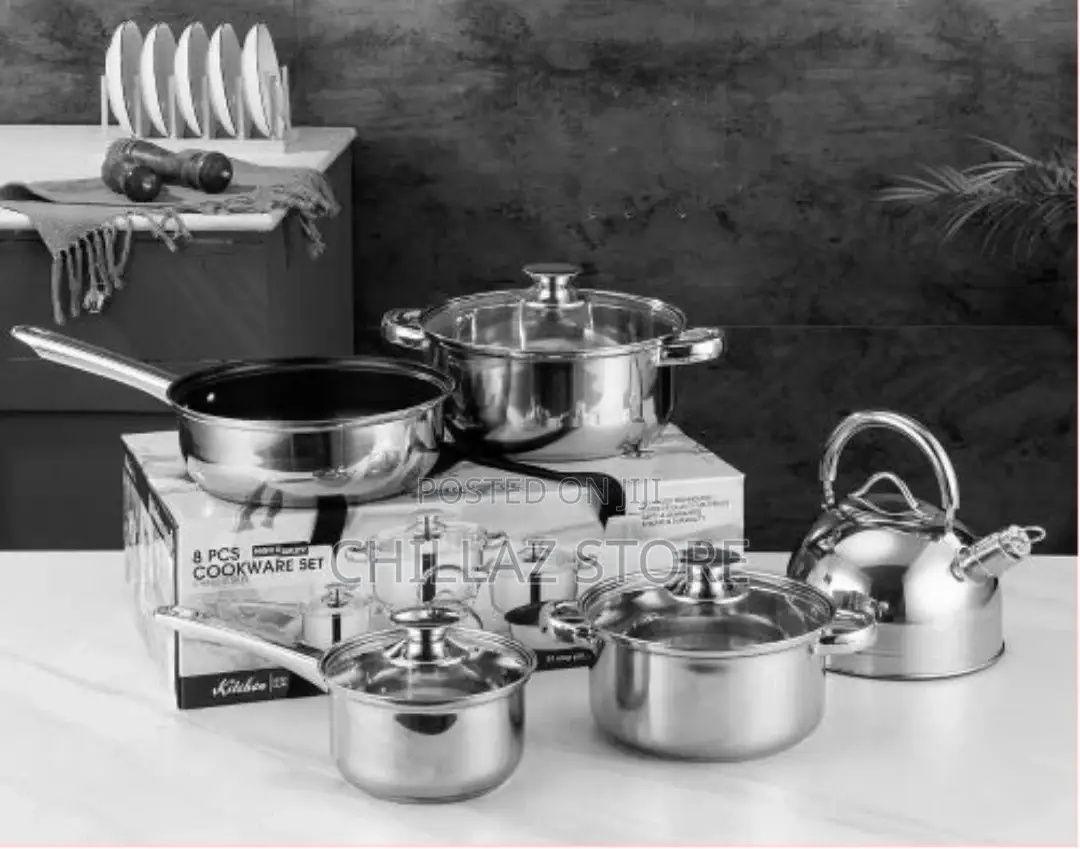 8PC Saucepans Cookware Pots With Kettle and Frying Pan