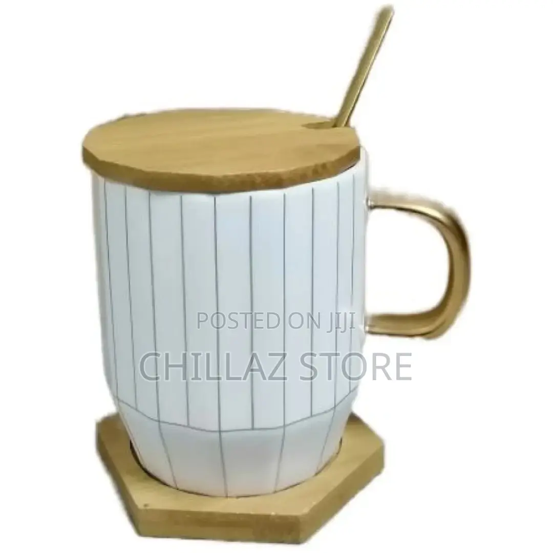 Breakfast Coffee Mug, Tea Cup Gift Set With Gold Spoon-